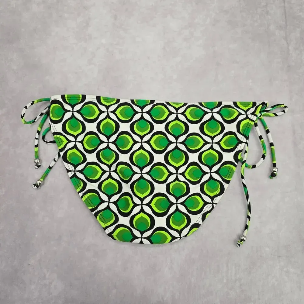 Ingear Green Black White‎ Floral Geometric Tie Bikini Bottom Swimwear Medium - Image 2