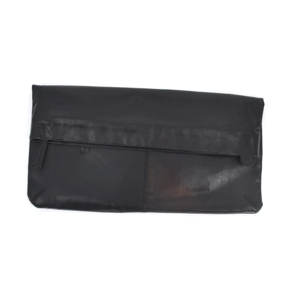 Club Monaco Leather Envelope Folded Clutch Top Zip Black - Image 3