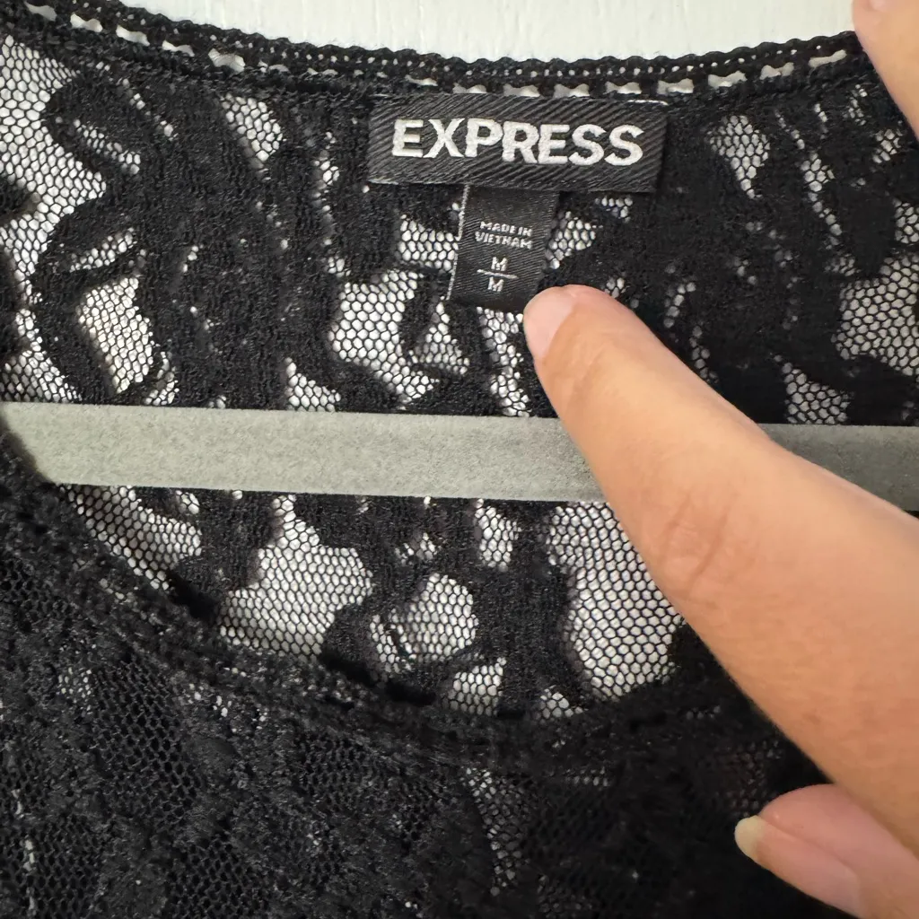 Express Black Nylon Lace Racerback Tank Top - Image 2
