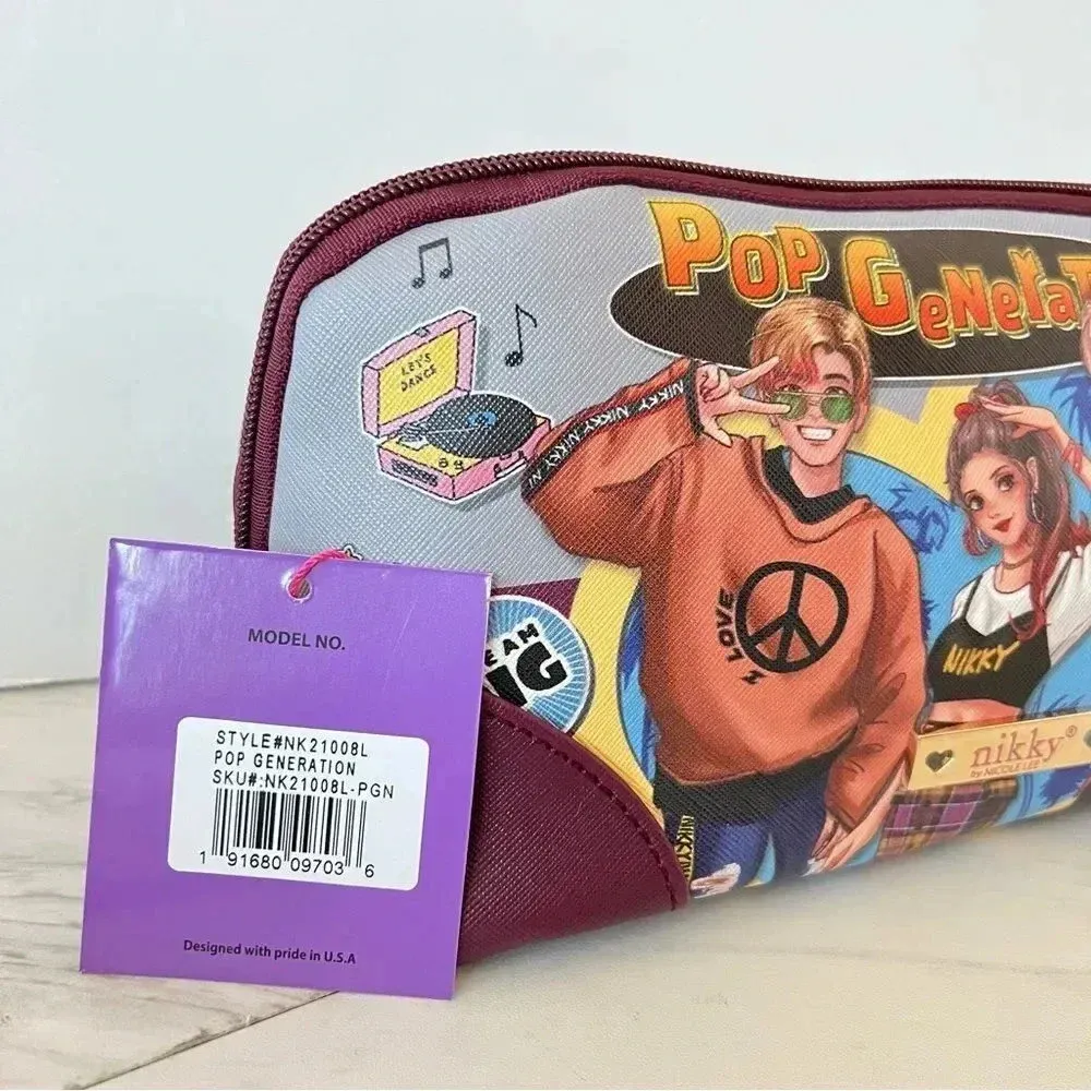 Nikky By Nicole Lee Large Oval Makeup Pouch Cosmetic Bag Pop Generation Gray - Image 5