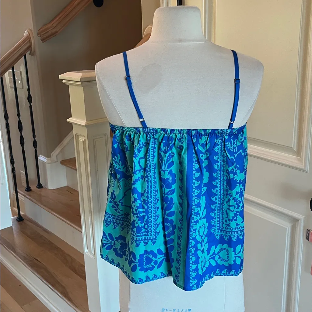 Spaghetti Strap Blue Green Floral Print Flowy Top New Size XS - Image 5