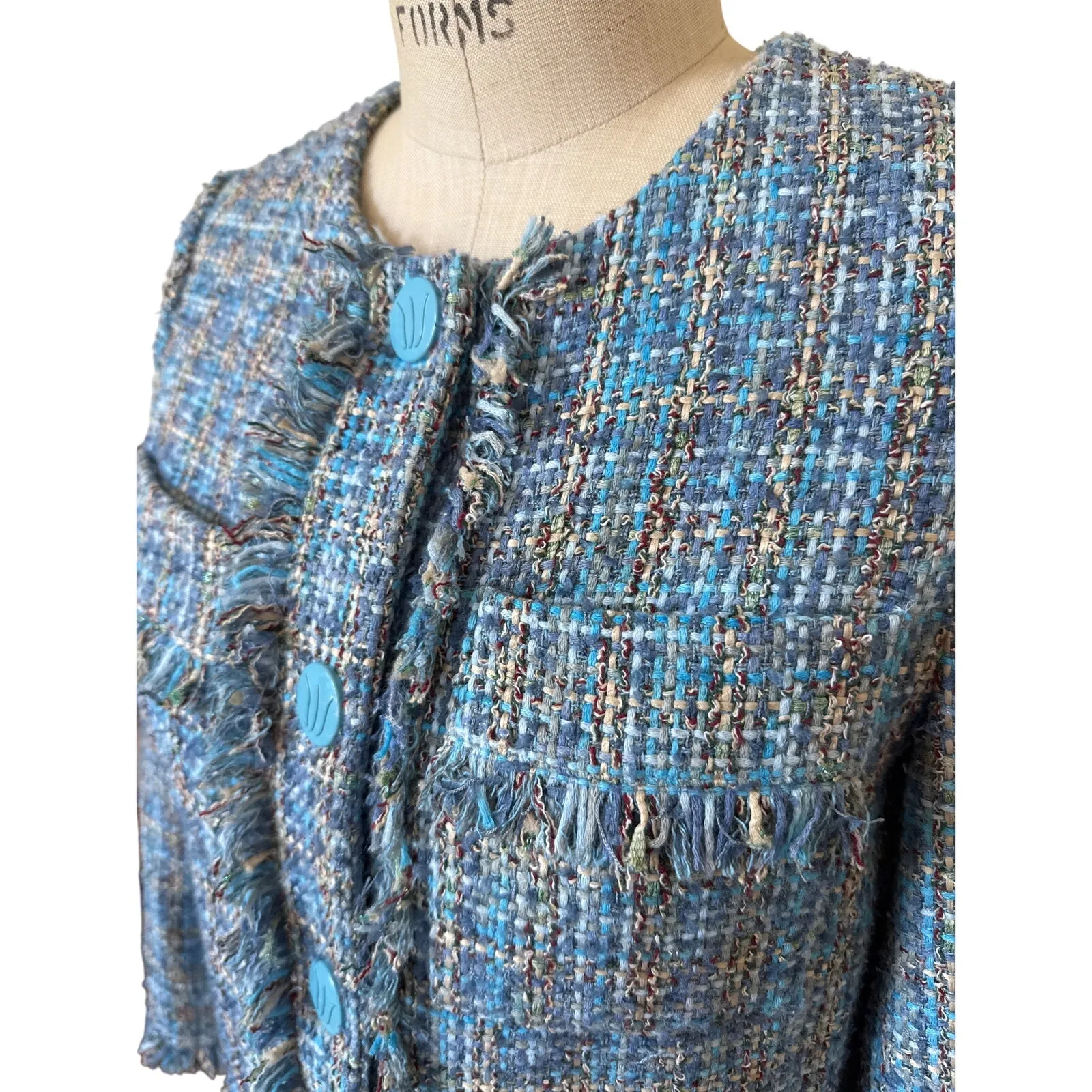 Never A Wallflower Tweed Boxy Jacket Women’s Size XS Blue Office Layering NWOT - Image 3
