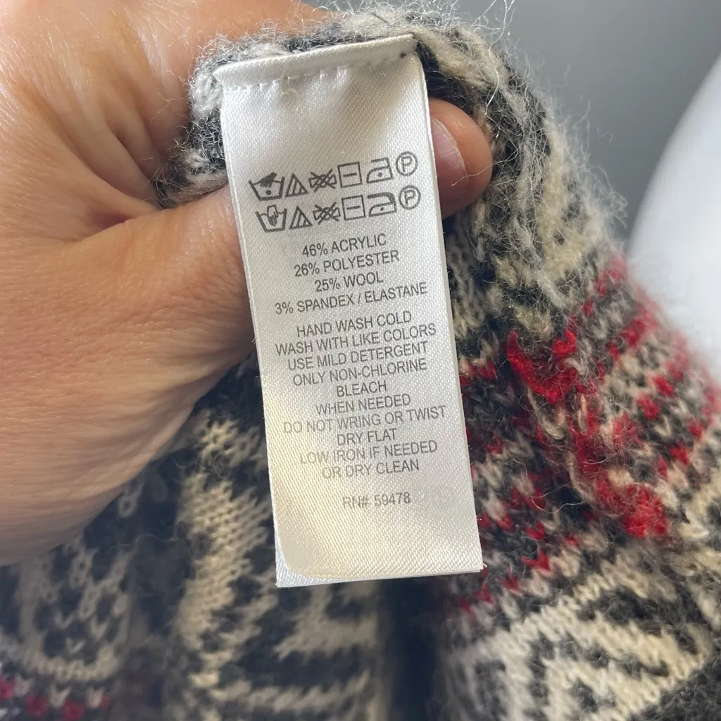 Aspen Cardigan‎ Sweater Gray Nordic Fair Isle Open Front Women's Gray Size Large - Image 7