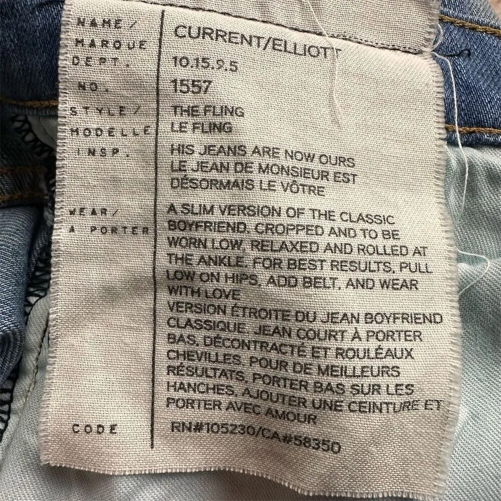 Current/Elliott Women's Le Fling Boyfriend Cropped Jeans Size 26 Patch Repair - Image 5