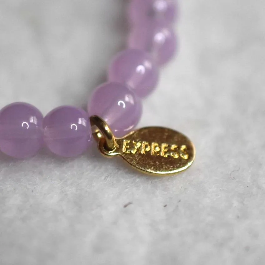 NWOT Express Lavender Beaded Gold Tone Rhinestone Circle/Cross Charm 5" Bracelet - Image 3