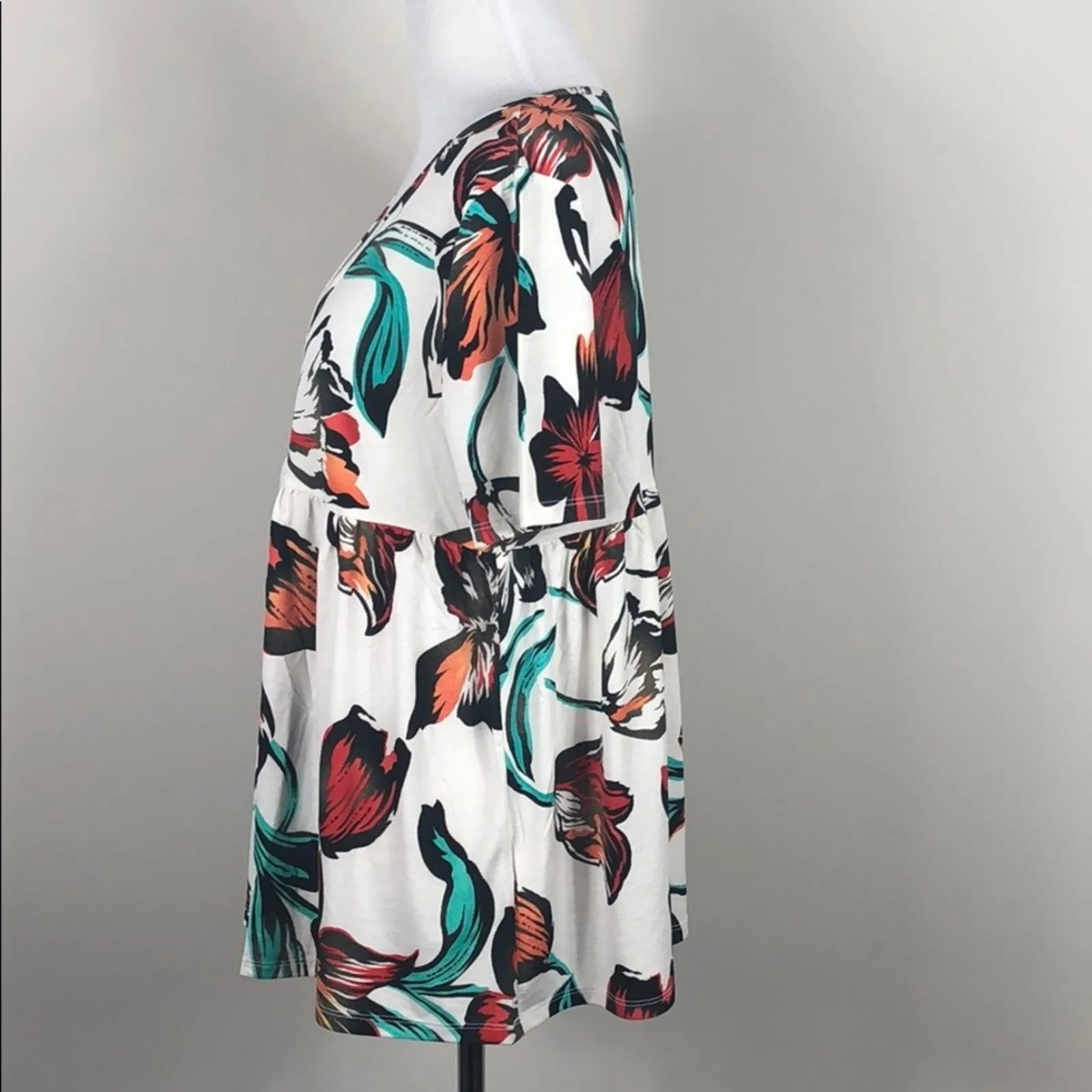 Floral Top Lace Up Short Sleeve - Image 5