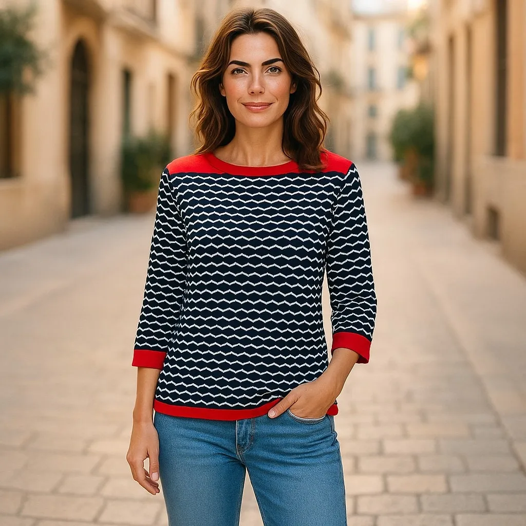 Ruby Rd. Womens Top Sz M Blue‎ White Orange Red Nautical Look Knit Blue Size M - Image 2