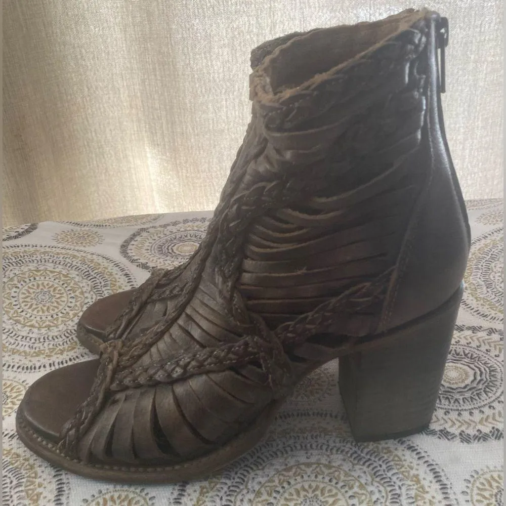 FREEBIRD BY STEVEN Bela Brown Laser Cut Heel Sandal Peep Toe Booties Size 10 - Image 4