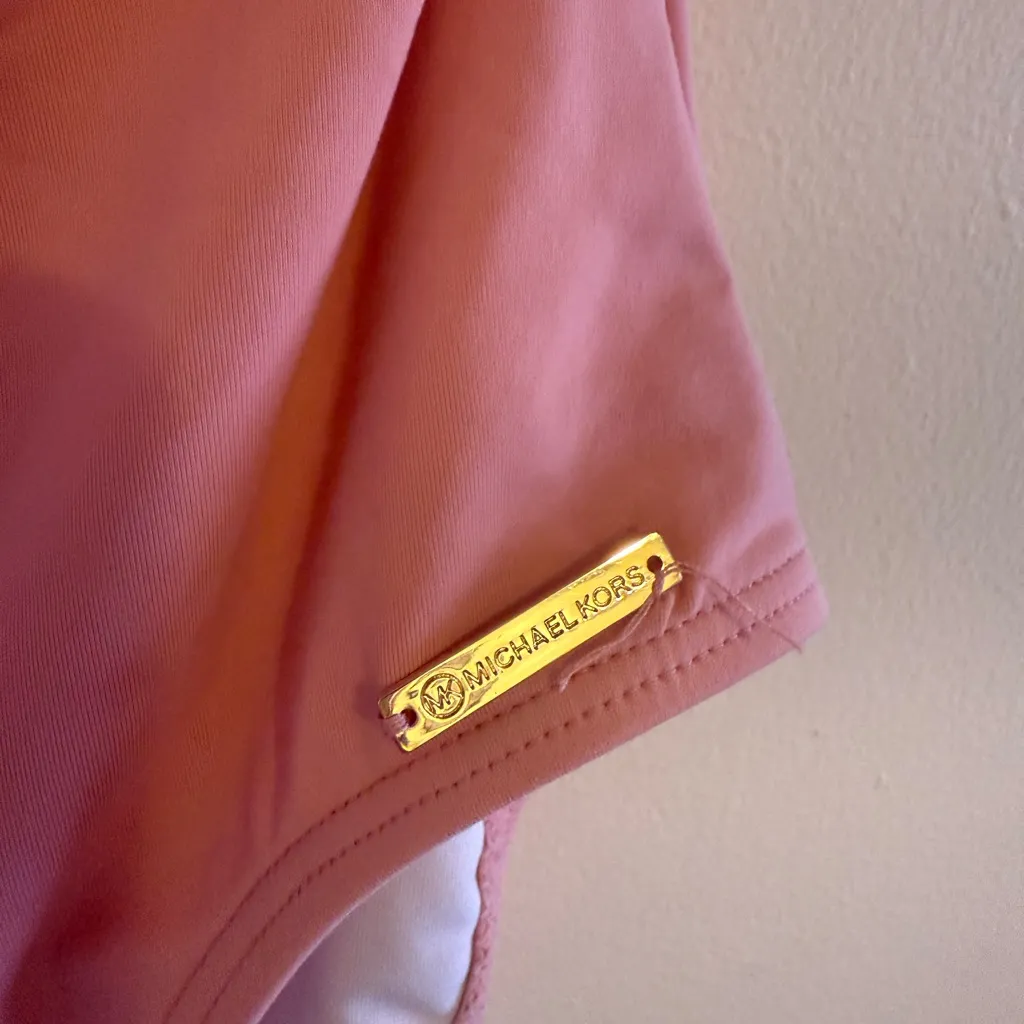 Michael Kors Pink Ruffle Swimsuit Built in Shelf Bra Padded Cups Off Shoulder 6 - Image 13