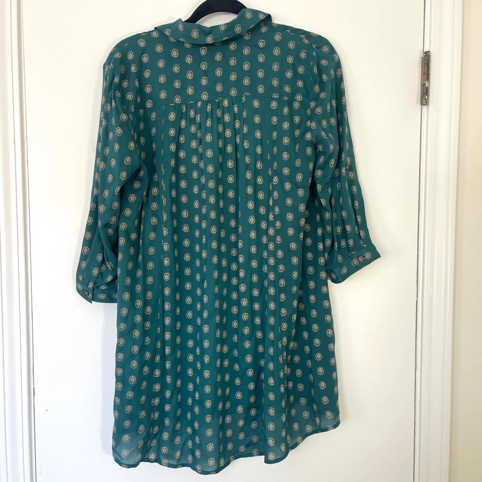 Anthropologie Maeve Monika Teal Print Button Down Tunic Shirt Women's Medium - Image 6