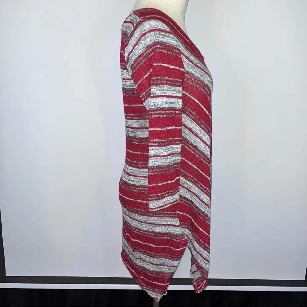 ABSOLUTELY FAMOUS Red Gray Striped Shark Bite Asymmetrical Tunic Small - Image 7