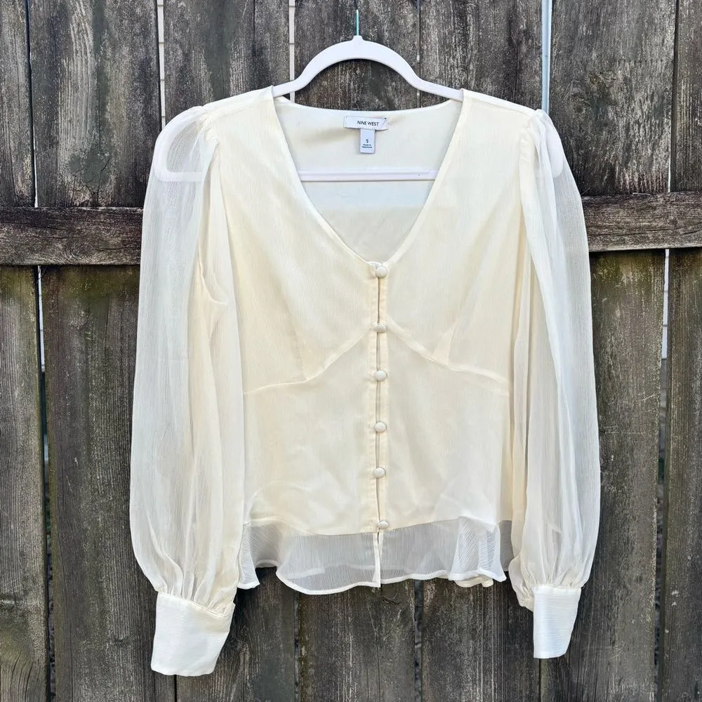 Nine West Cream Sheer Top‎ NWT Small - Image 2