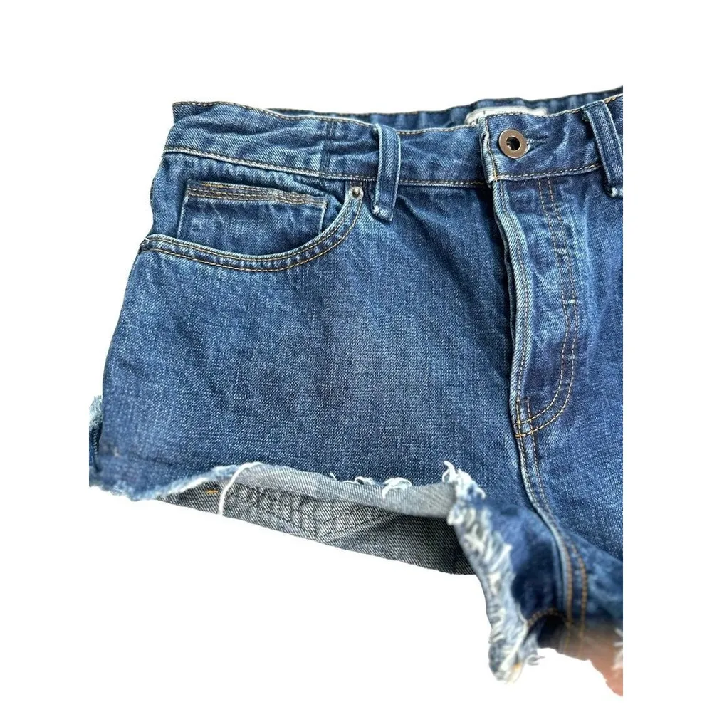Free People High Rise Cut Off Denim Jean Shorts 1" Festival Button Fly Size 28 - Image 3