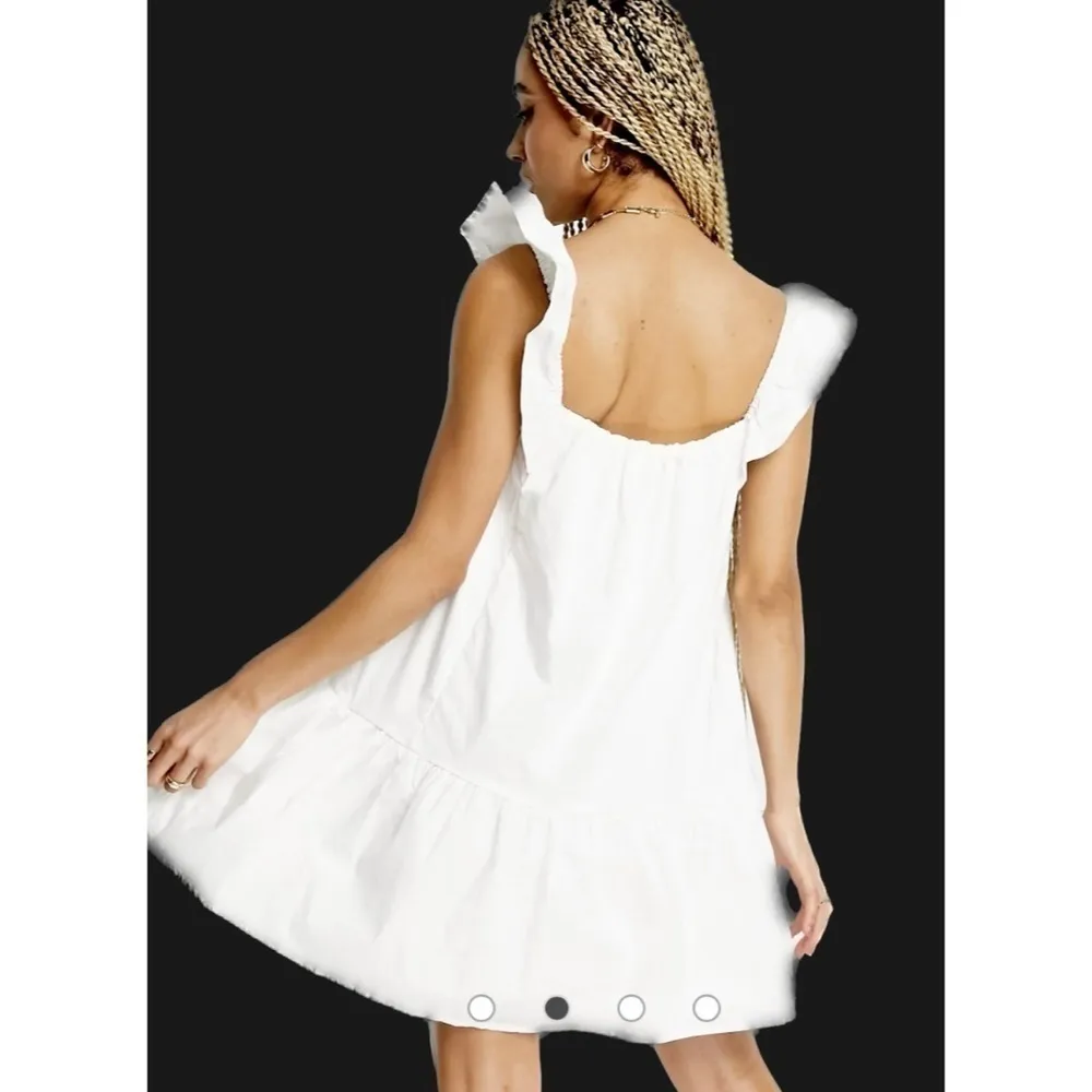 Missguided White Ruffle Sleeve Smock Parachute Mini Dress Size 14 XL - Image 3