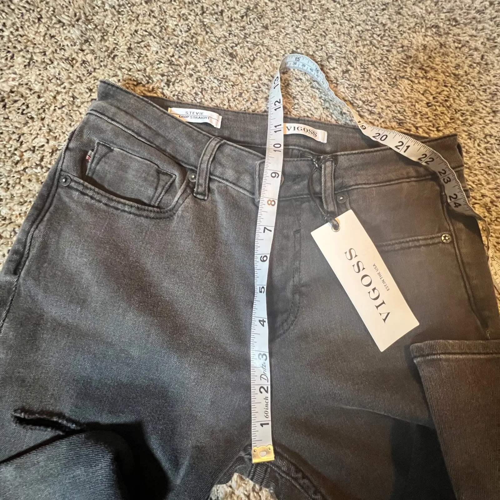 VIGOSS Stevie Crop Straight Jeans Dark Wash Distressed Flair Size 27 - Image 6