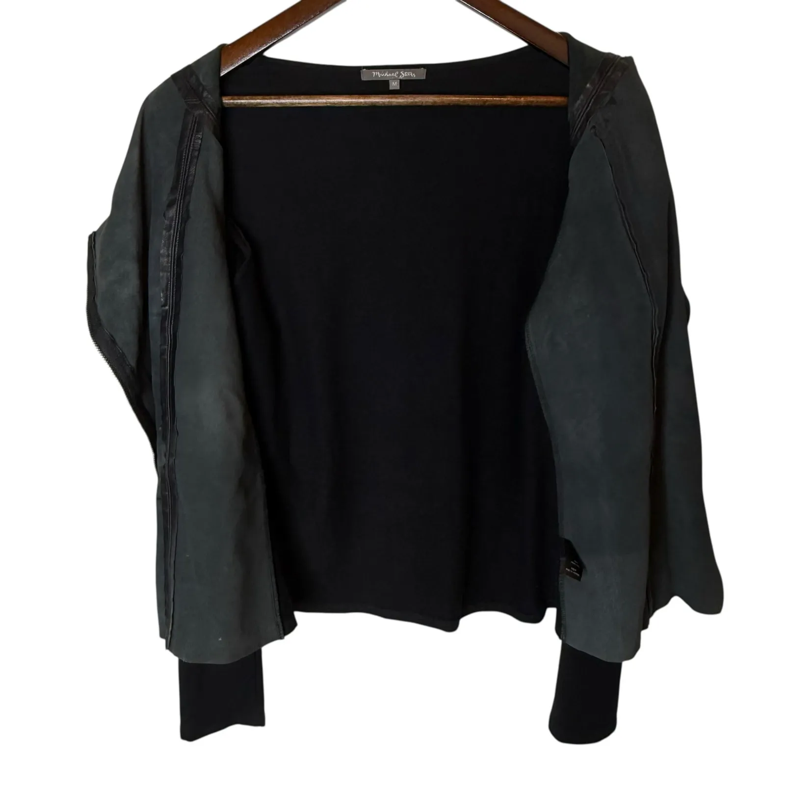 Michael Stars Moto Jacket Medium Leather Front Black - Image 4