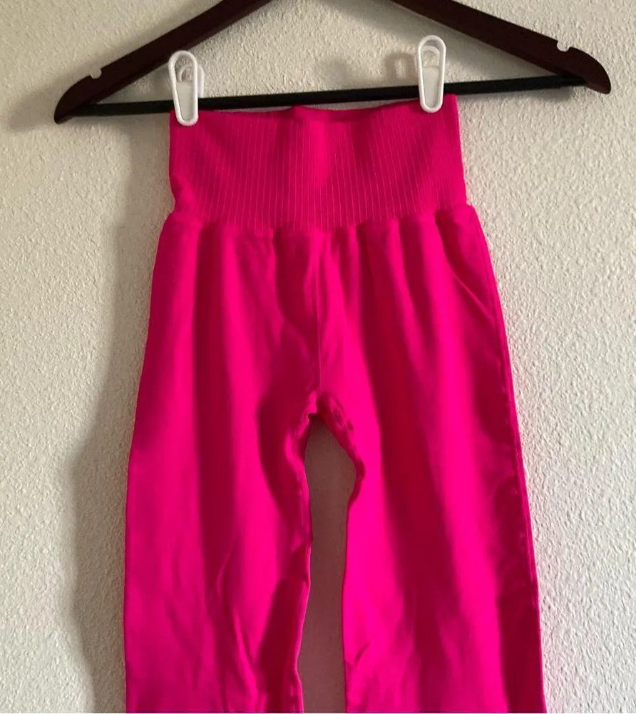 NWOT Free People Women's Pink Wide Leg High Waist Flare Leggings Pant Size XS/S - Image 2