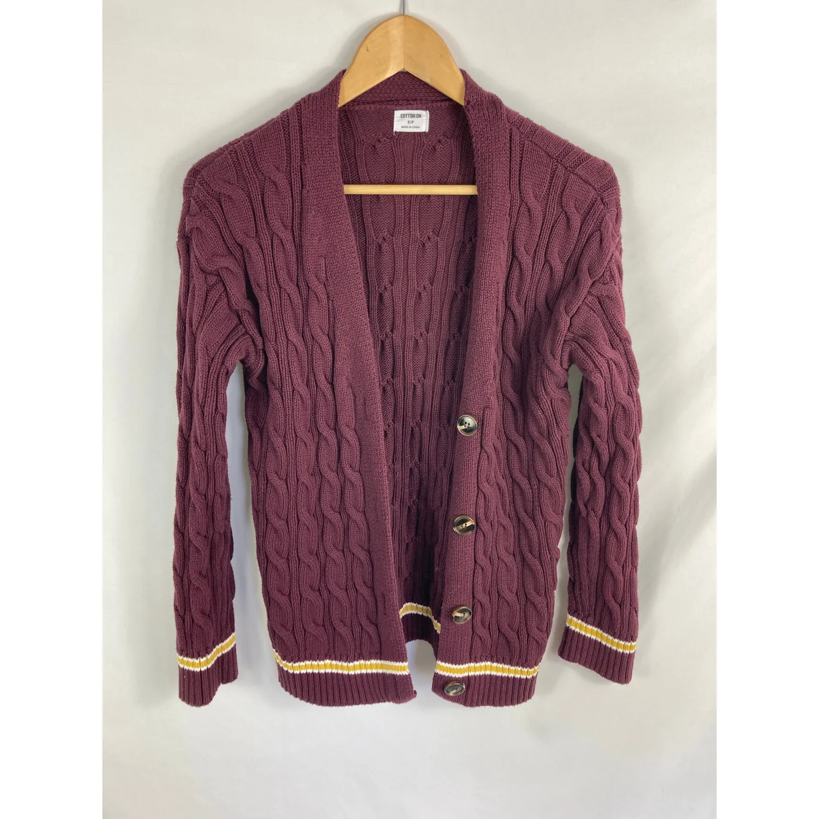 Cotton On Womans Varsity Button Up Cardigan Sweater Maroon Size Small - Image 5