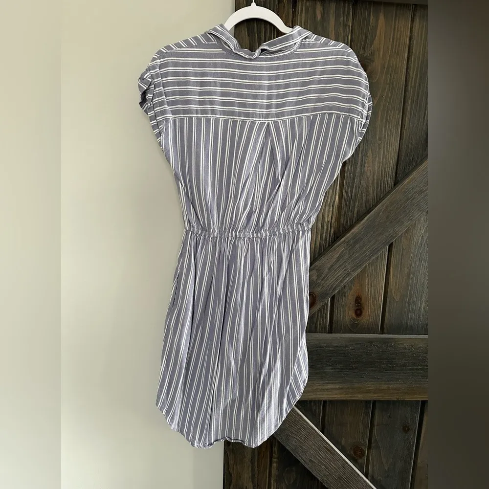 Japna Blue White Striped Button Front Shirt‎ Dress with Tie Waist - Image 2