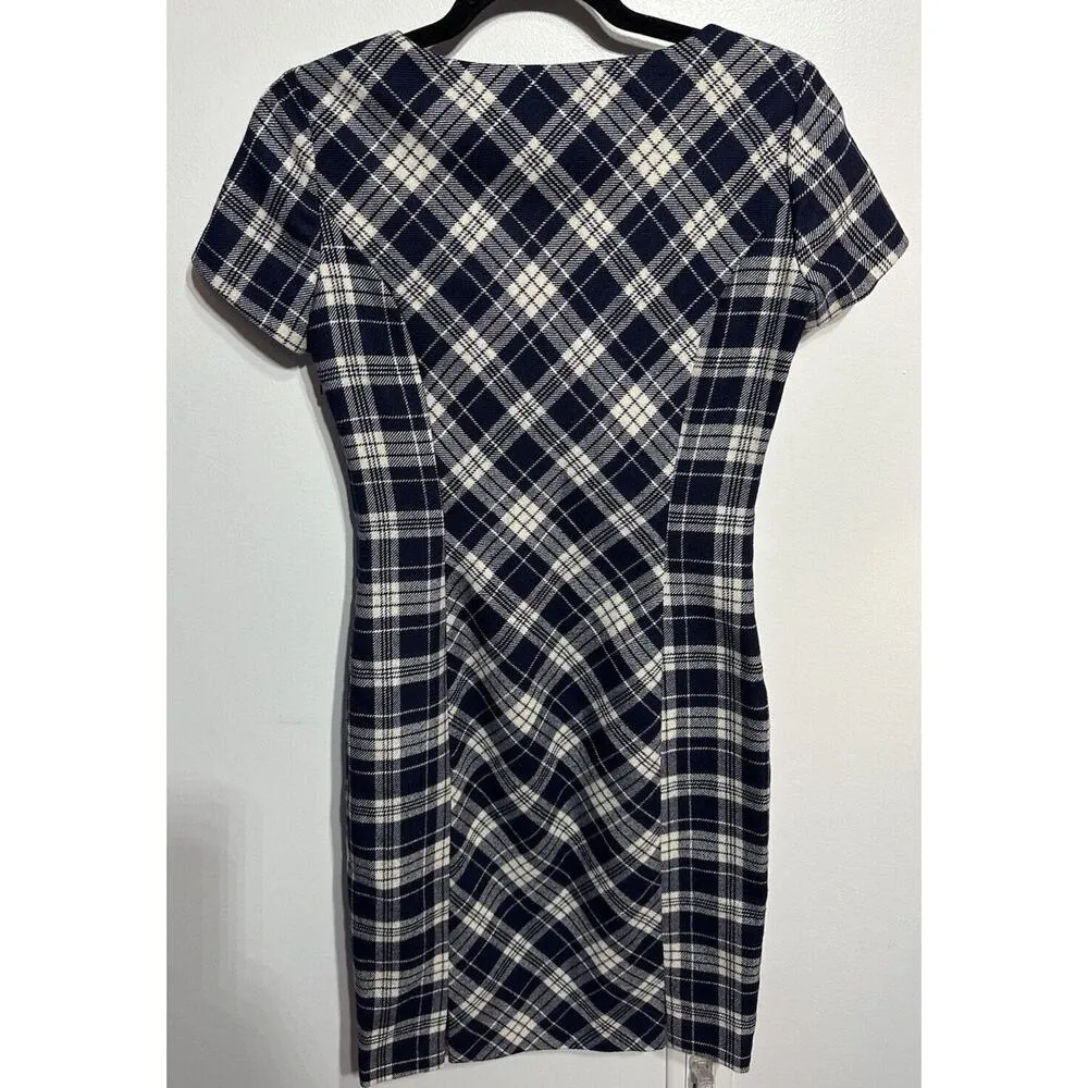 Brooks Brothers 346 Sheath Dress Blue White Check Wool Classic Career Size 2 - Image 2