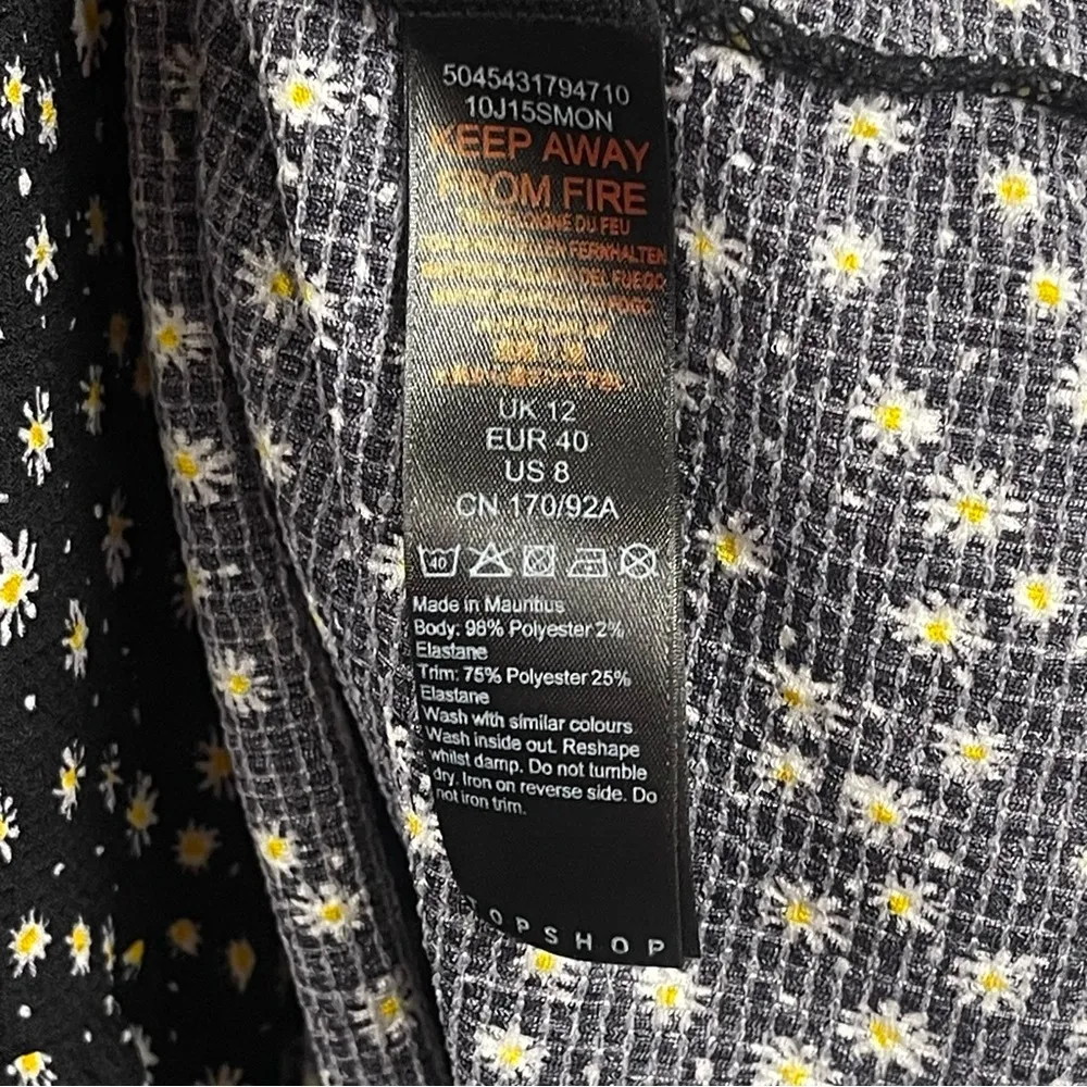 Topshop Size 8 Daisy Puff Sleeve Smocked Square Neckline Ruffle Summer Dress - Image 5