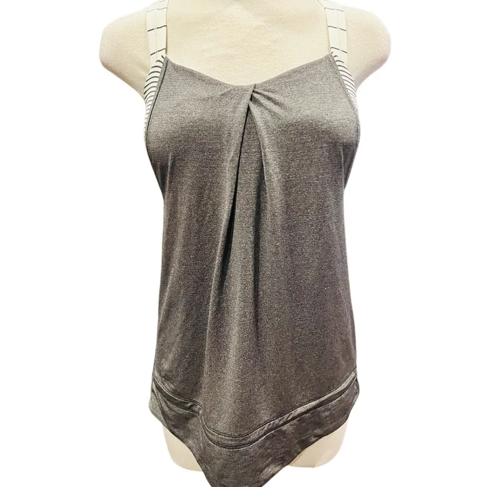 Lululemon Rest Less metallic gray tank top striped bra drawstring Size Small (4) - Image 2