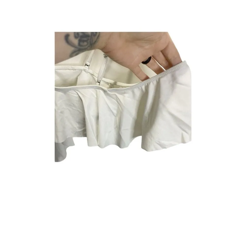 Shein Women Swimwear Bikini Top L WHITE RUFFLES Off The Shoulder Summer Beach - Image 5