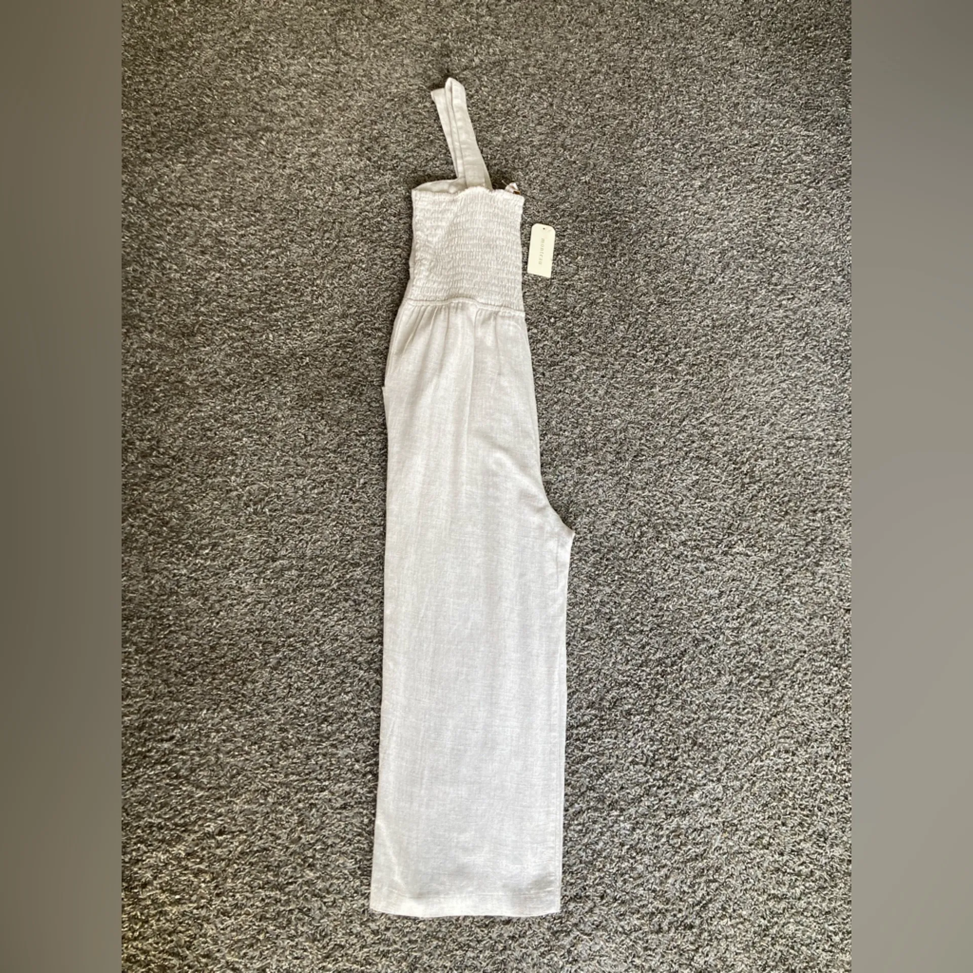 Monceau Los Angeles 70% Rayon 30% Linen Oatmeal Wide-Leg Jumpsuit Size L - Image 12