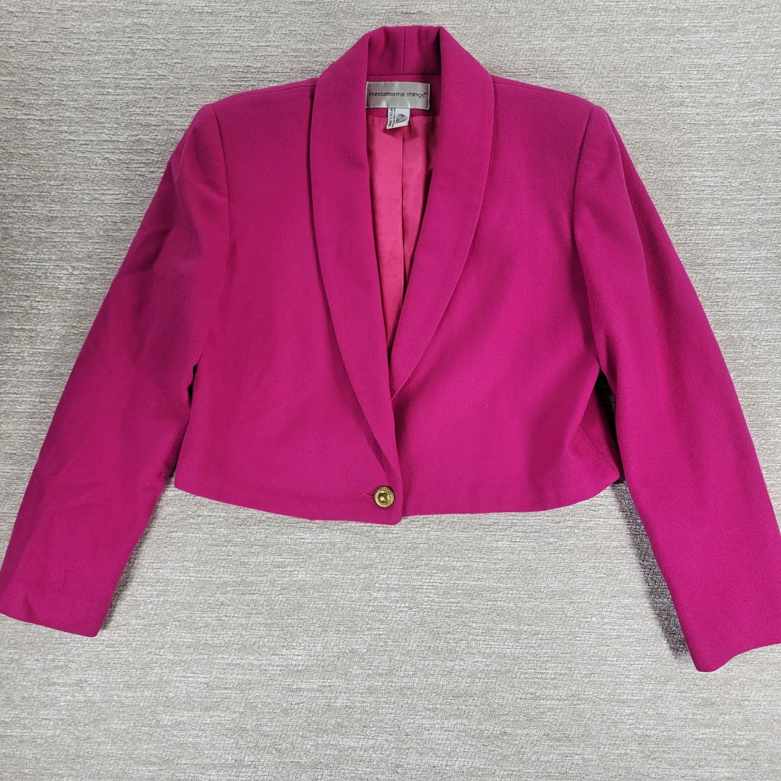 Fundamental Things Pink Wool Cropped Blazer Womens 8 Shawl Collar Gold Button - Image 3