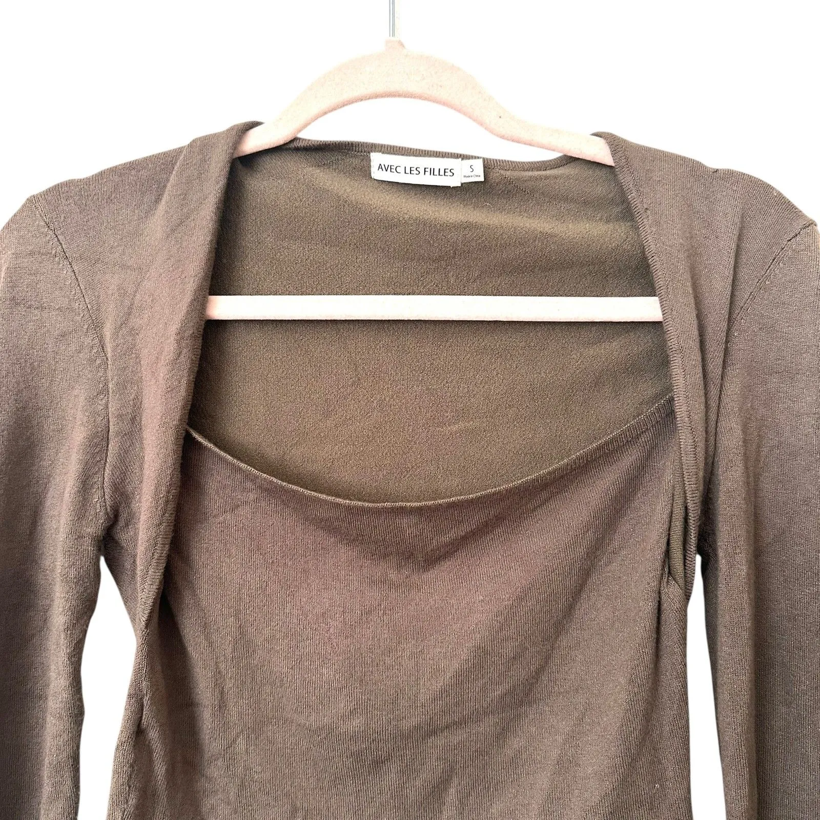 AVEC LES FILLES Knit Scoop Neck Top‎ Brown Small - Image 2
