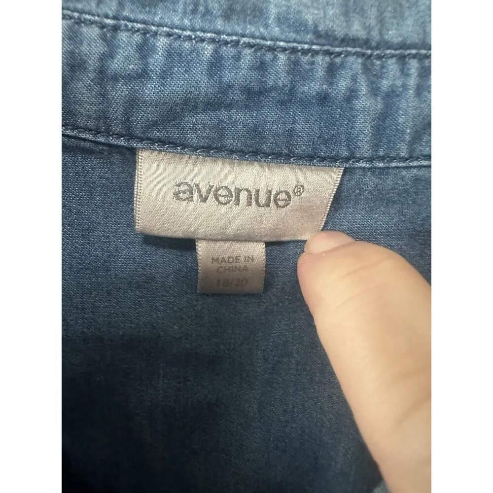 Avenue Women’s Plus Size 18/20 Denim Chambray Tunic Top Blue - Image 2