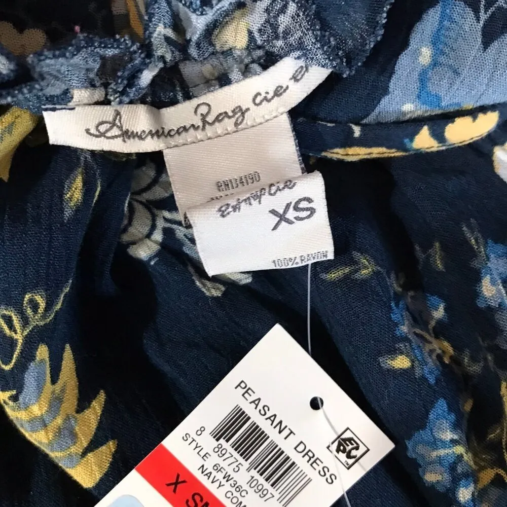 American Rag Blue Floral Ruffled Peasant Dress NWT XS - Image 7