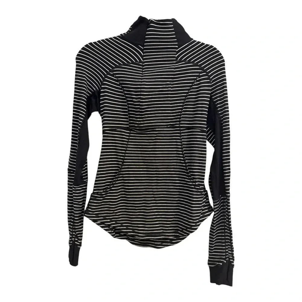 Lululemon Base Runner Half Zip Pullover Long Sleeve Top Black and White Stripes - Image 2