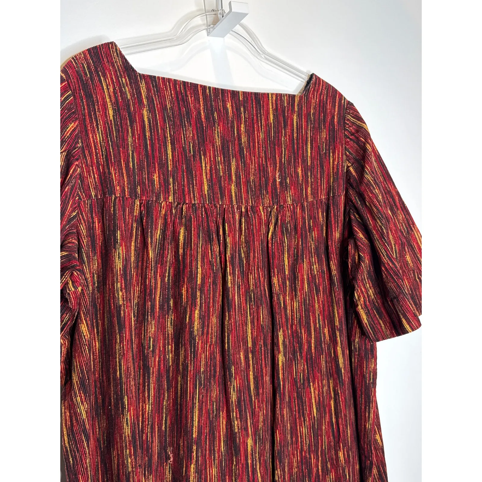 1970s handmade ribbed velvet midi dress short sleeve one pocket medium to large - Image 11