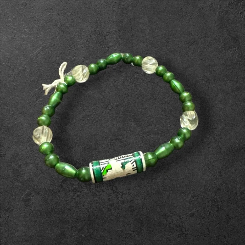 Women's Green Beaded Handmade Native American‎ Art Bracelet Boho Western Navajo - Image 2