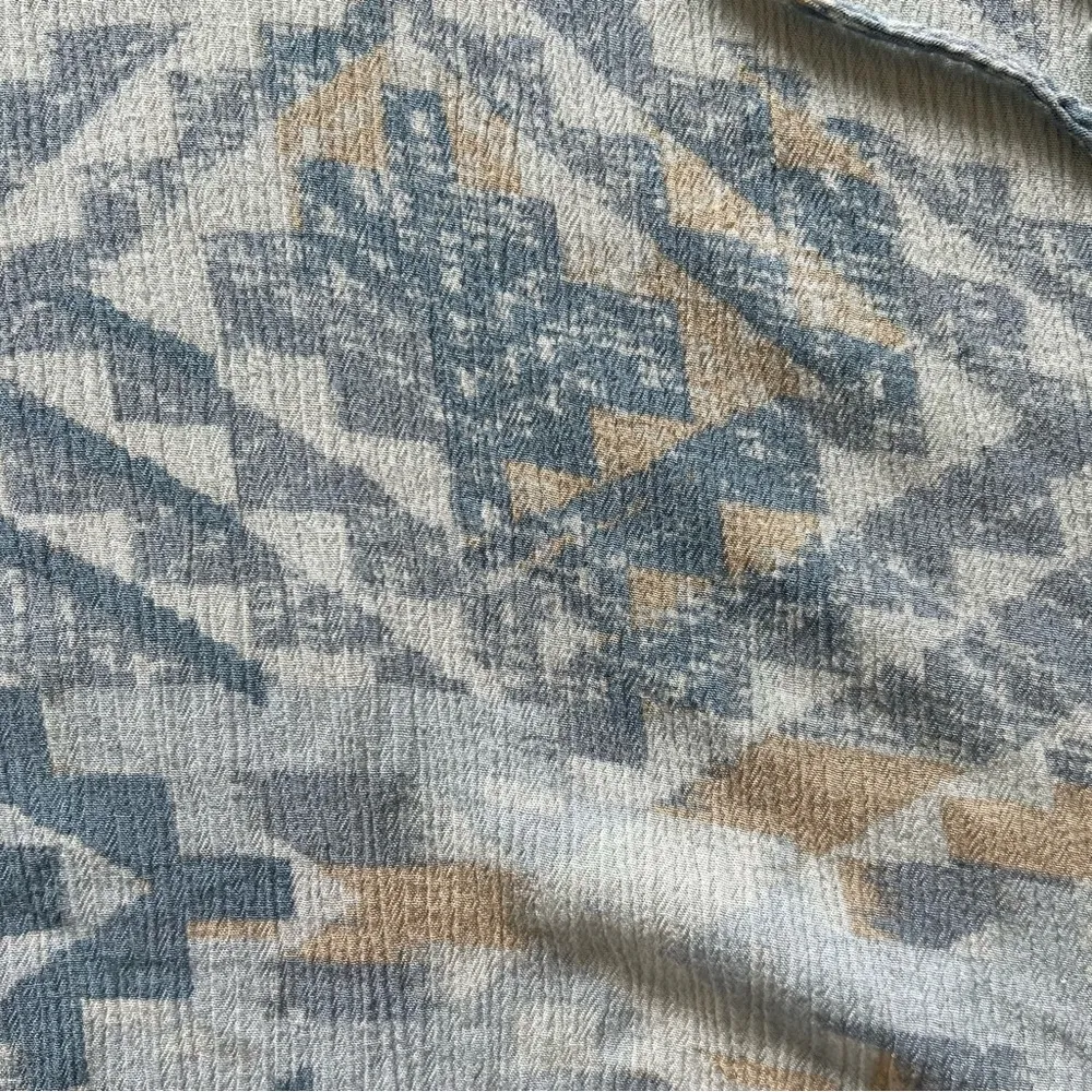 Knox Rose Womens Aztec Boho Western Smocked Tie Neck Sheer Top Light Blu… - Image 11