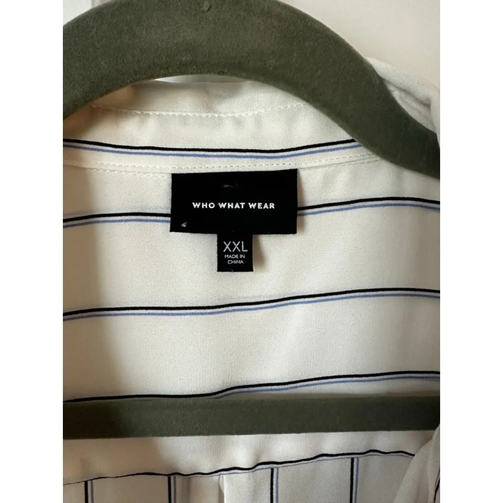 WHO WHAT WEAR Blouse XXL White Black Striped Sleeveless - Image 4