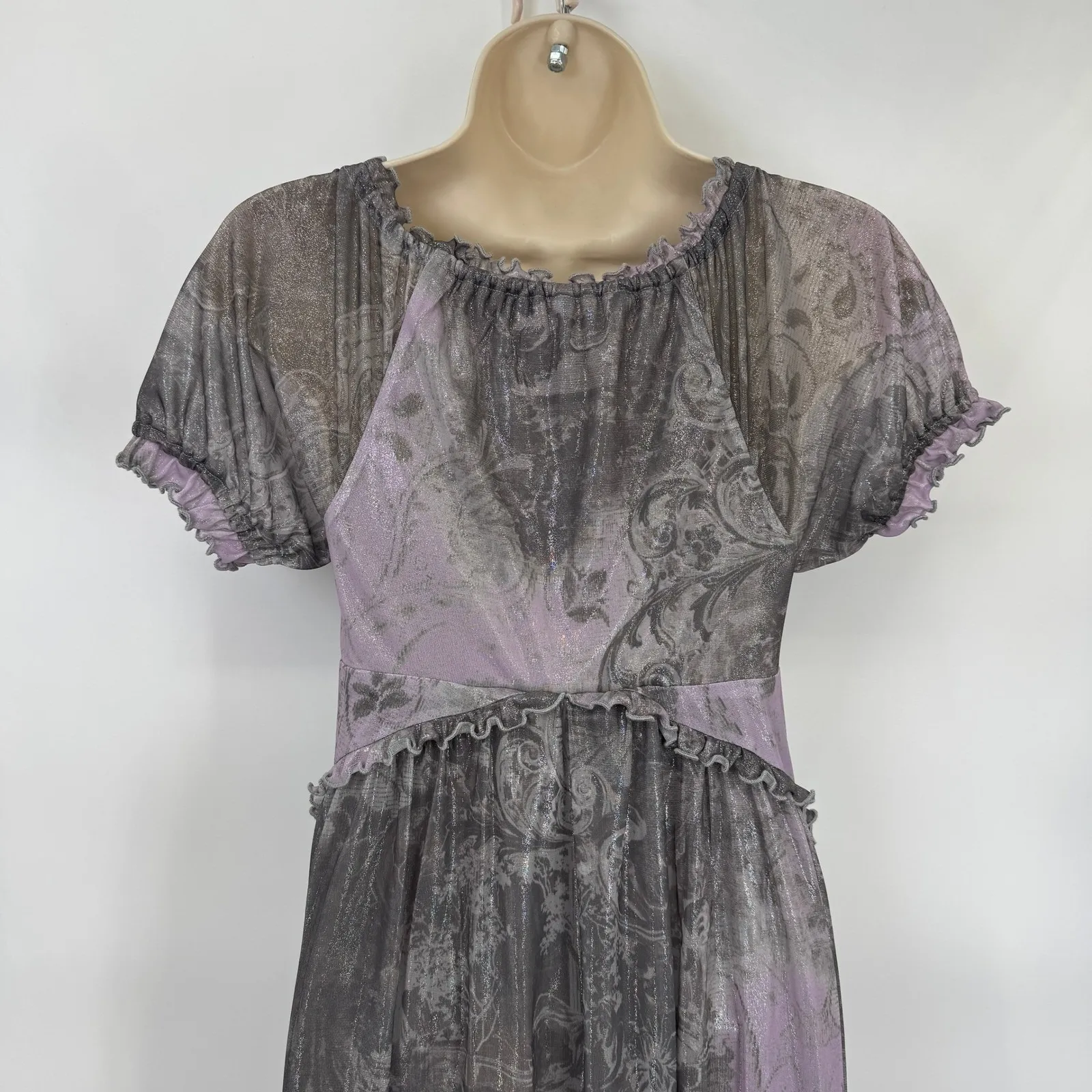Urban Outfitters Babydoll Milkmaid Fairy Dress Womens Small Purple Silver - Image 9