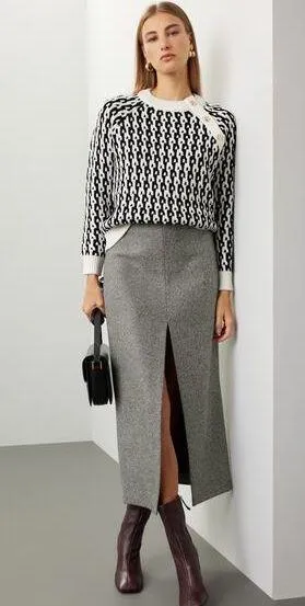 Derek Lam Collective Button Shoulder Geometric Knit Crewneck Sweater Size Medium - Image 1