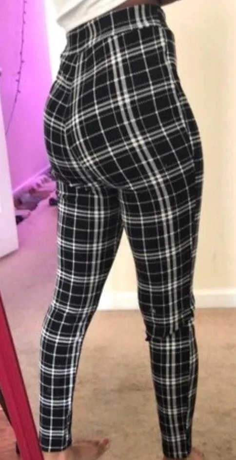 Plaid Stretchy Pants Black Size XS - Image 2