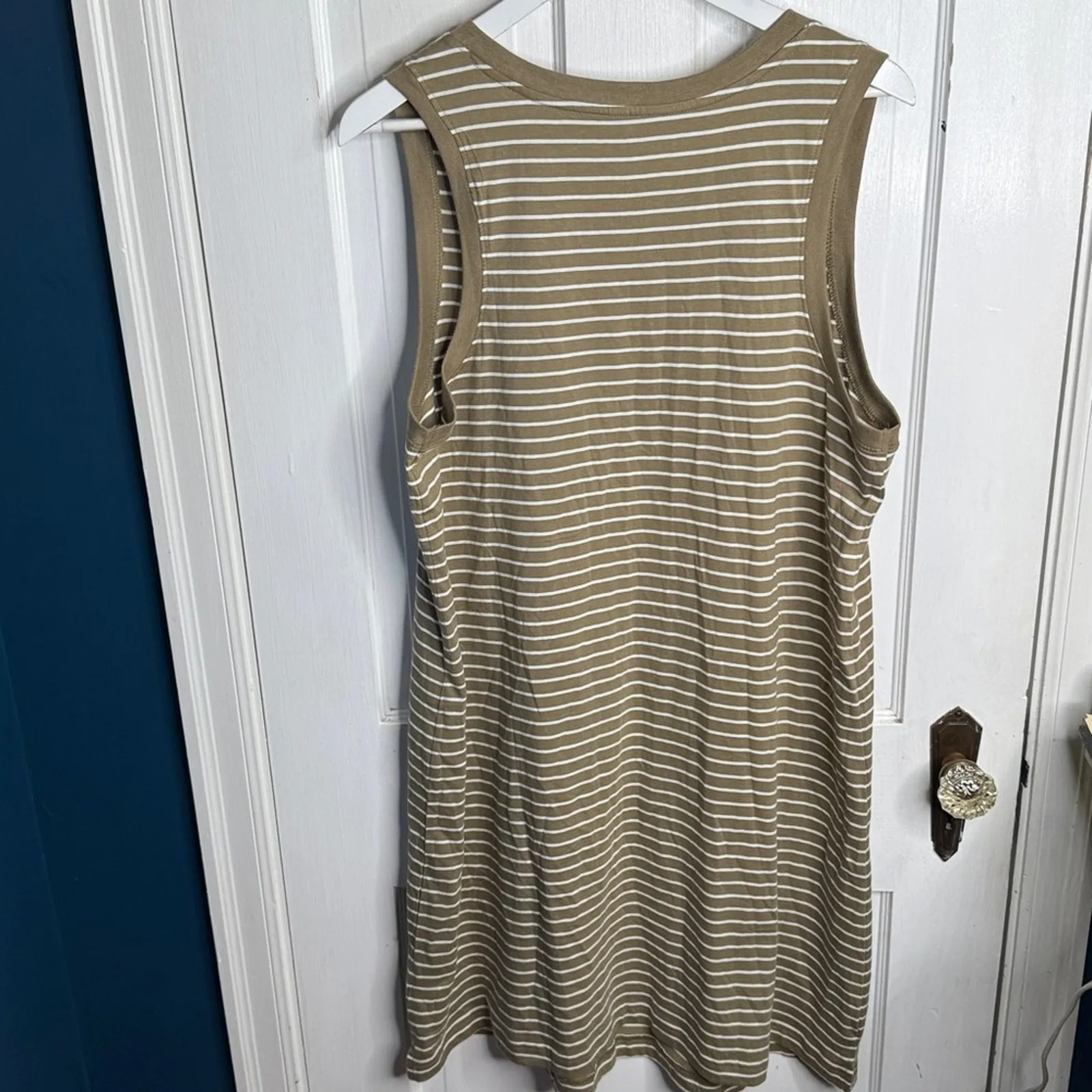Pact Softspun Tank Midi Organic Cotton Striped Khaki V-Neck Dress W1917 Sz L - Image 7