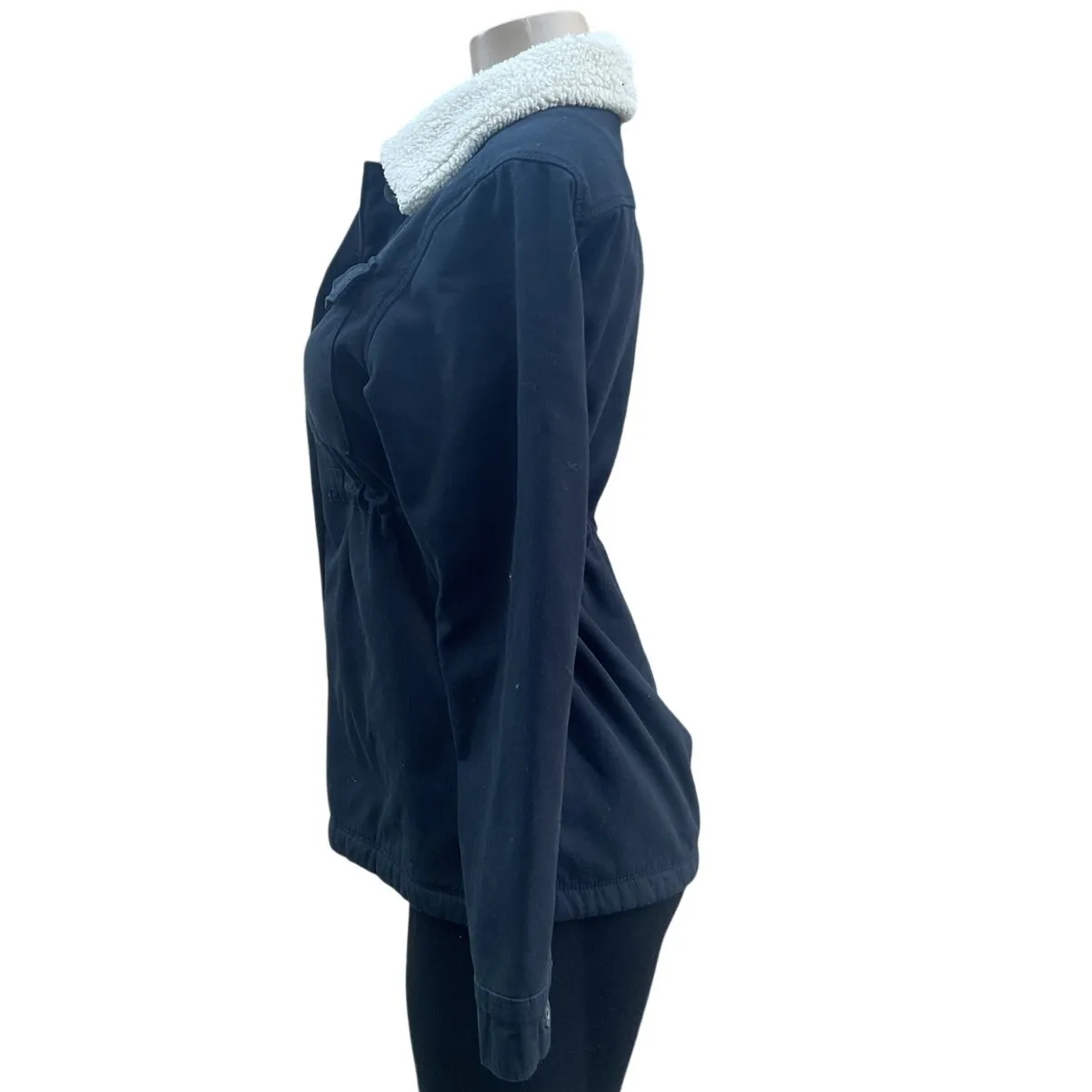 Hang Ten Black Utility Jacket Sherpa Lined Drawstring Waist XS - Image 3