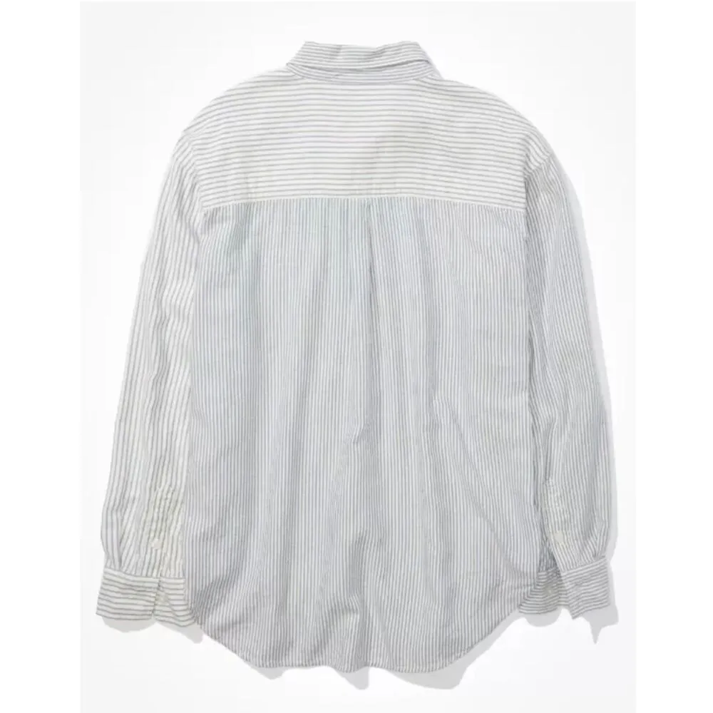 American Eagle Striped Oversized Oxford Button-Up Shirt Size XS - Image 4