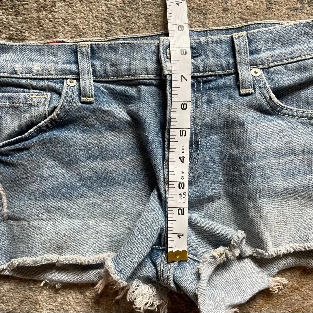 7 For All Mankind Y2K Vintage Low Rise Light Wash Distressed Denim Mini Shorts - Image 5