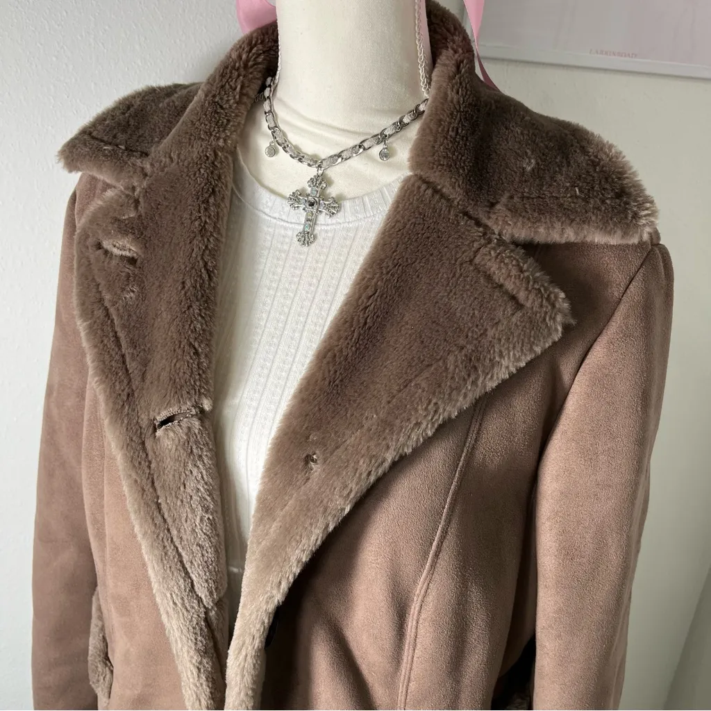 Vintage Ann Taylor 90s Penny Lane‎ Brown Tan One Button Collared Coat Womens Lg - Image 6