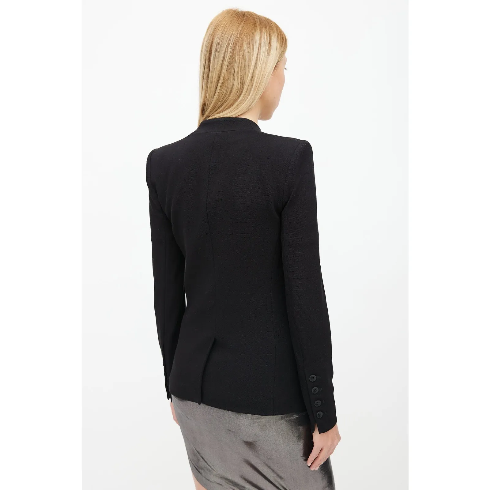 Helmut Lang Black Single Button Collarless Blazer Size 6 2000s Wool Quiet Luxury - Image 13