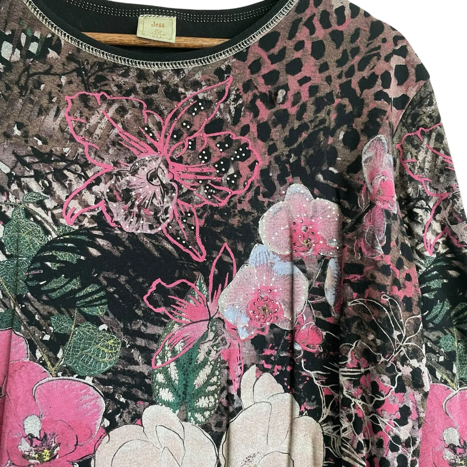 Jess‎ & Jane Women Top Muted Gem Detail Floral Animal Print Cottagecore Boho Pink Size undefined - Image 5