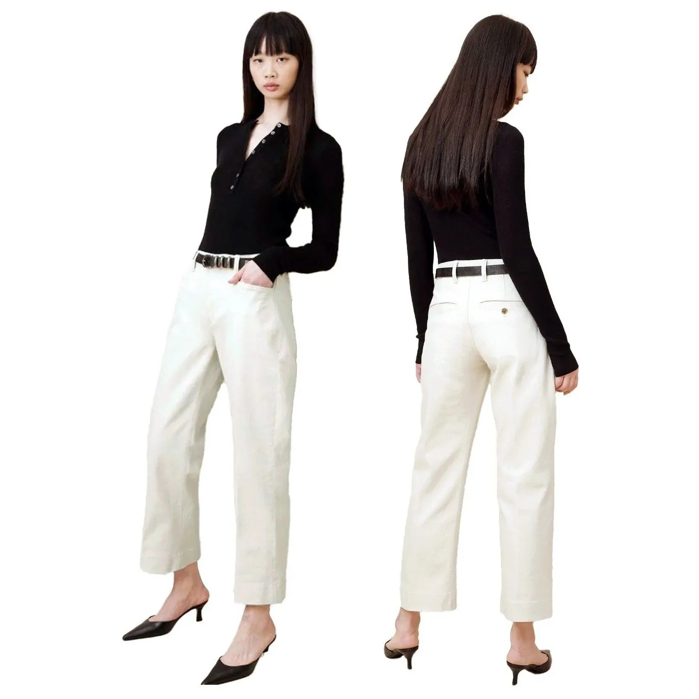 Banana Republic Jeans Womens 31 Ecru Denim Kick Trouser High Rise Ankle Flare - Image 3