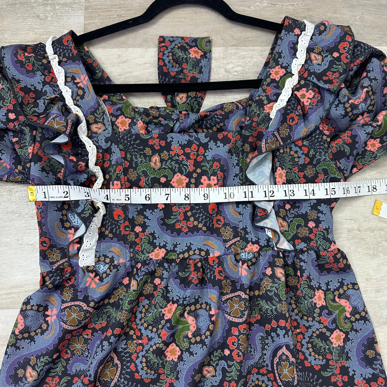 Smith & Quinn Mood Dress Cherry Bomb Print Ruffle Prairie Vibes Size small Blue - Image 7