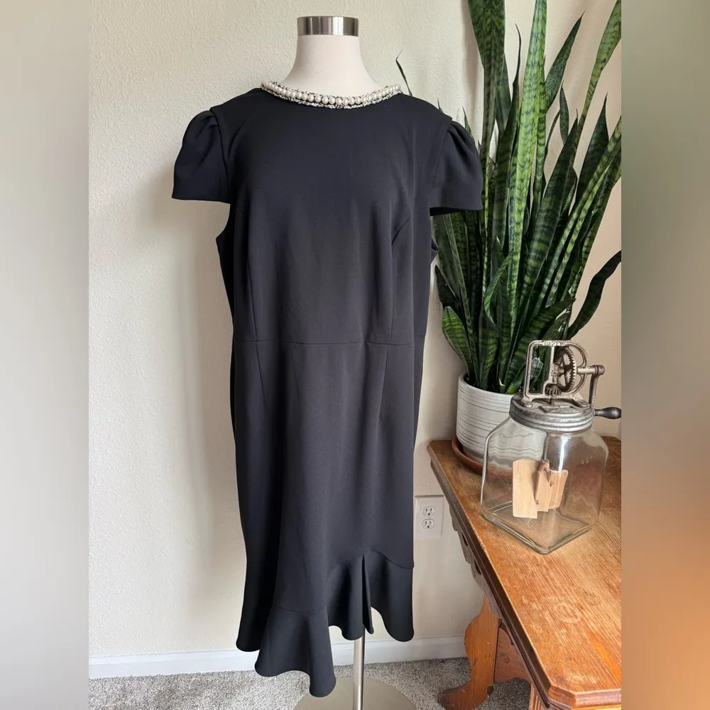 Vintage Betsey Johnson Black Pearl Trim Cocktail Dress Size 18W‎ - Image 3